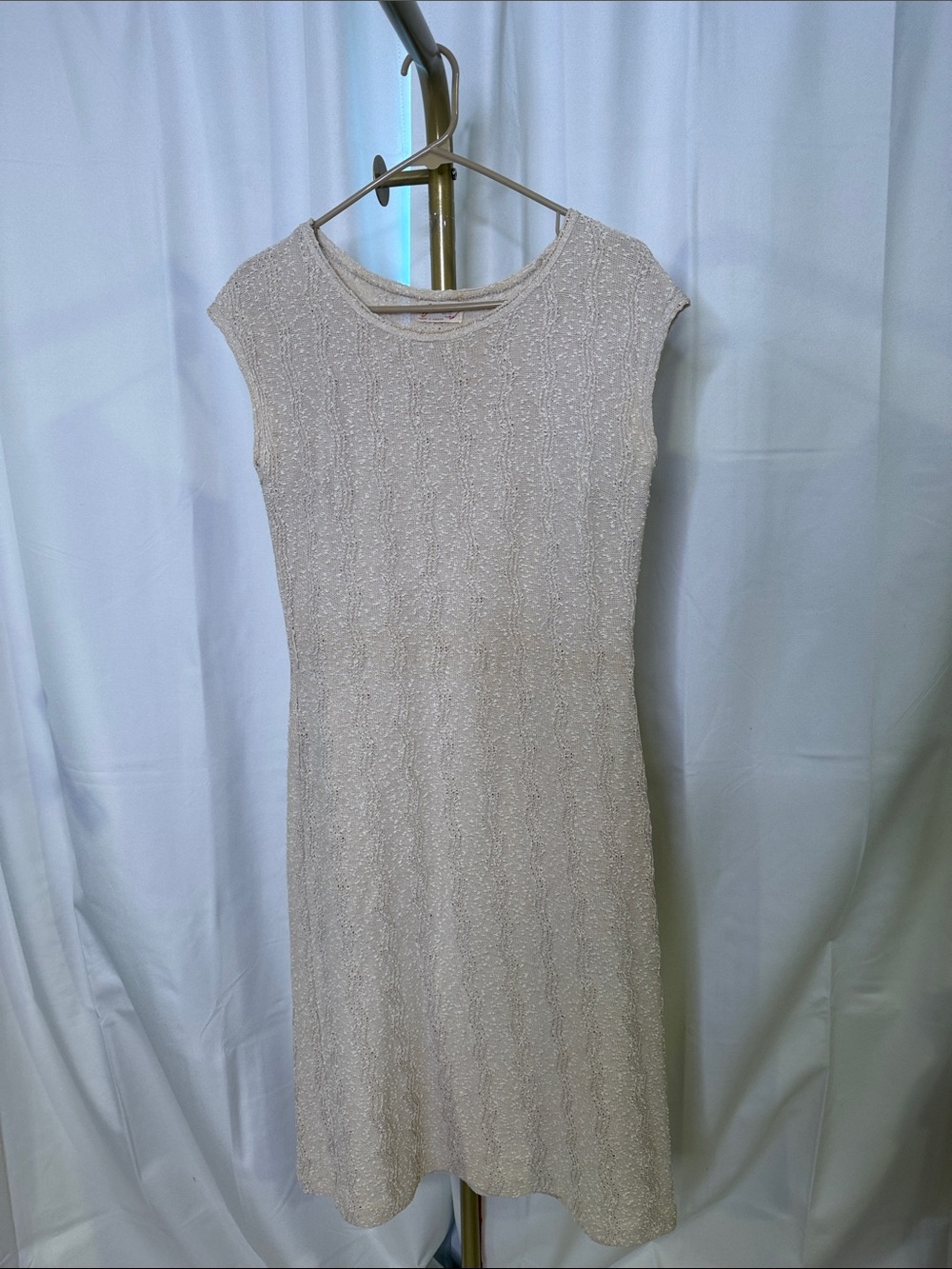 Vintage Jantzen Cream Textured Pointelle Knit Sleeveless Dress Made in Canada - Picture 2 of 6
